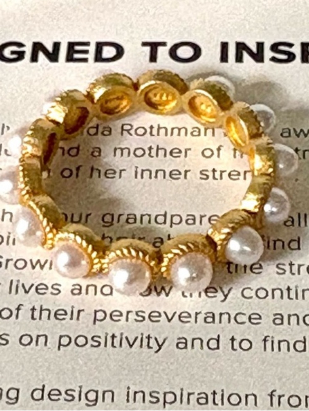 Gold and White Pearl Women's Ring - Classic Beaded Band 95$ retail